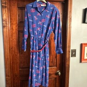 Vintage Claiborne Vibrant Blue and Pink Patterned Dress